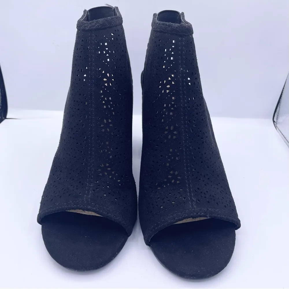 suede cut-out peep toe black boots women Size 8 1/2 - Image 7