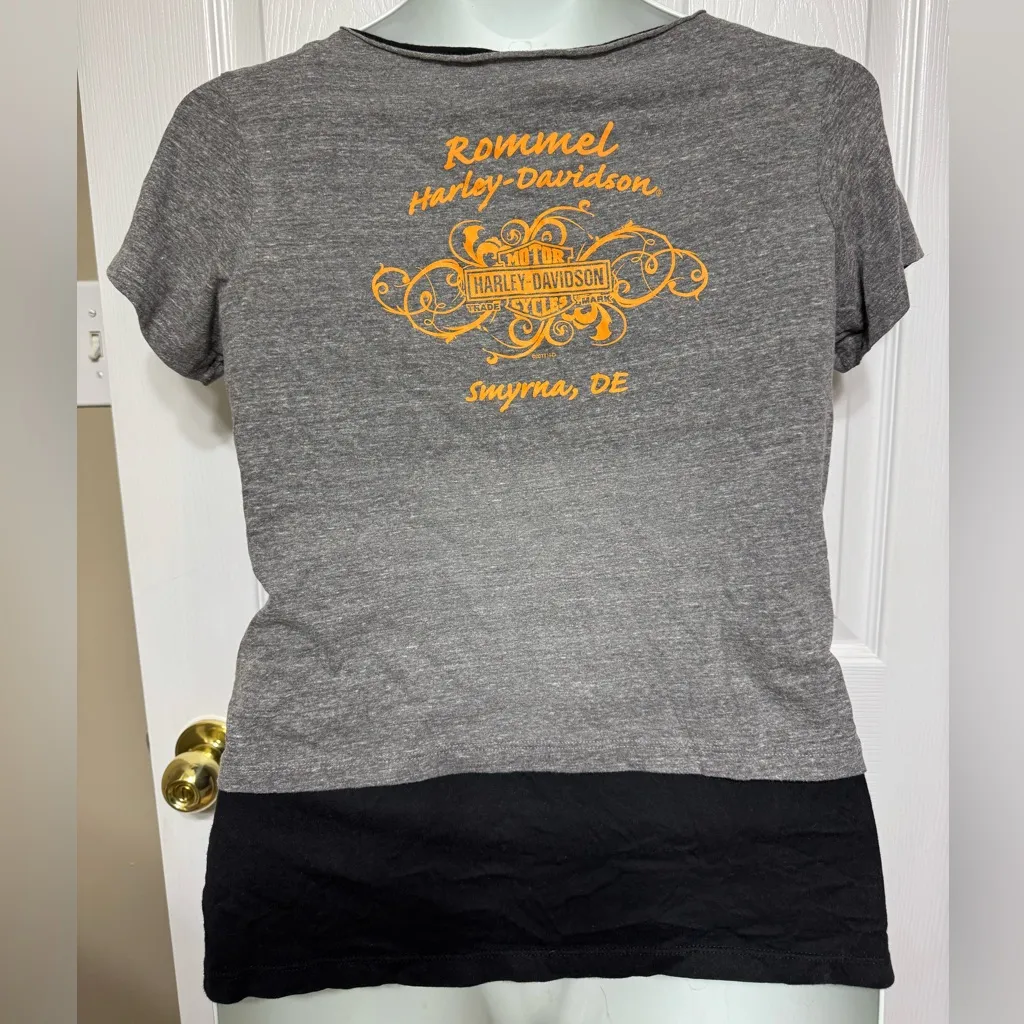 Harley Davidson Layered Shirt Ride Hard Live Free Graphic Tee Delaware Womens L Gray Size L - Image 3