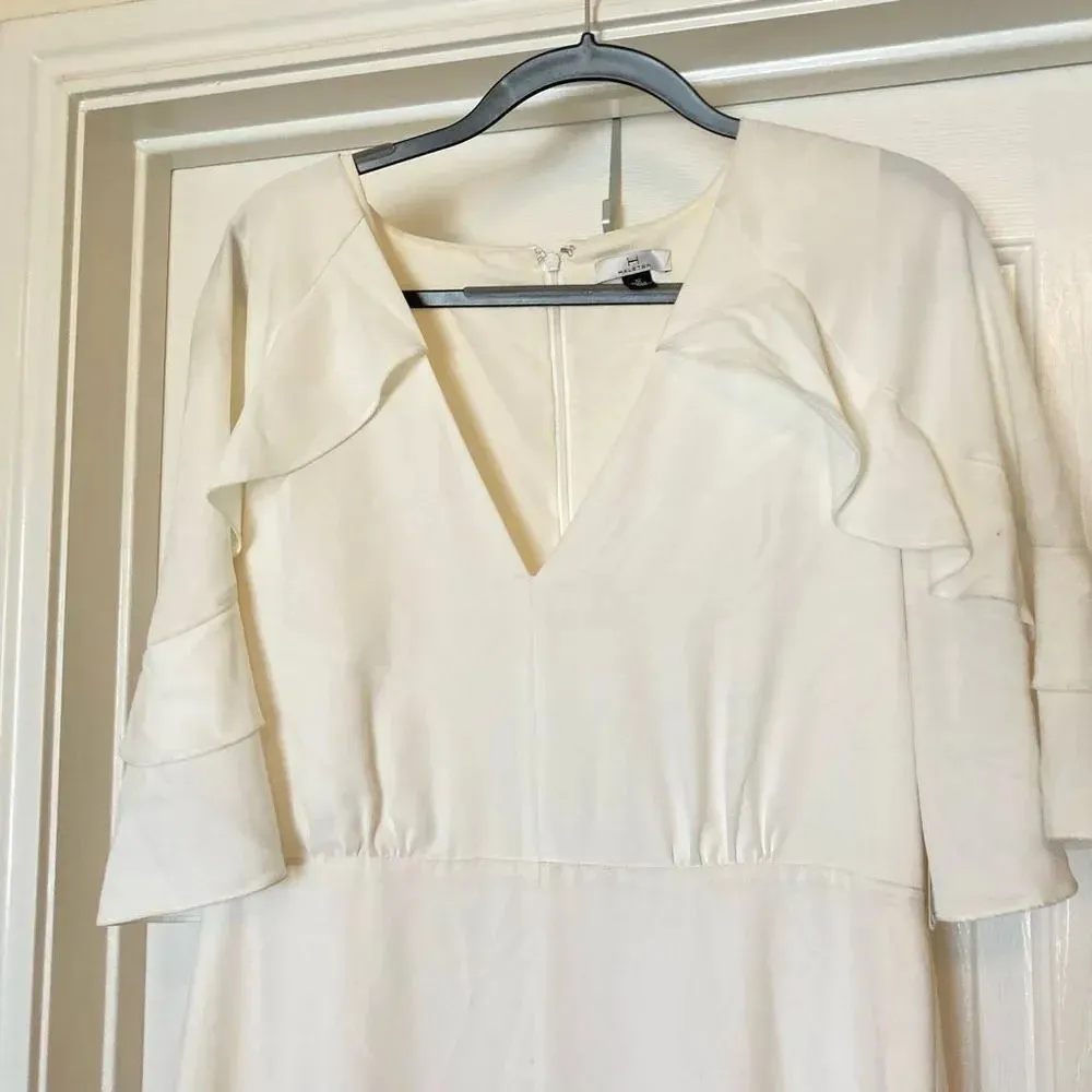 NWT Halston Women's White V Neck Flutter Short Sleeve Maxi Long Dress Size 12 - Image 3