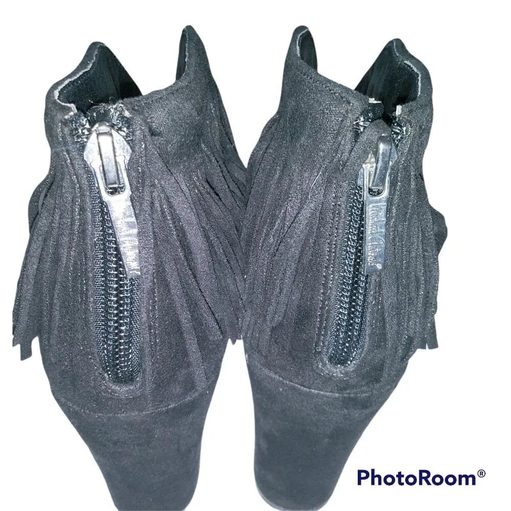 Michael Antonio Black Suede Fringe Heeled Booties Western Festival Size 8 - Image 7