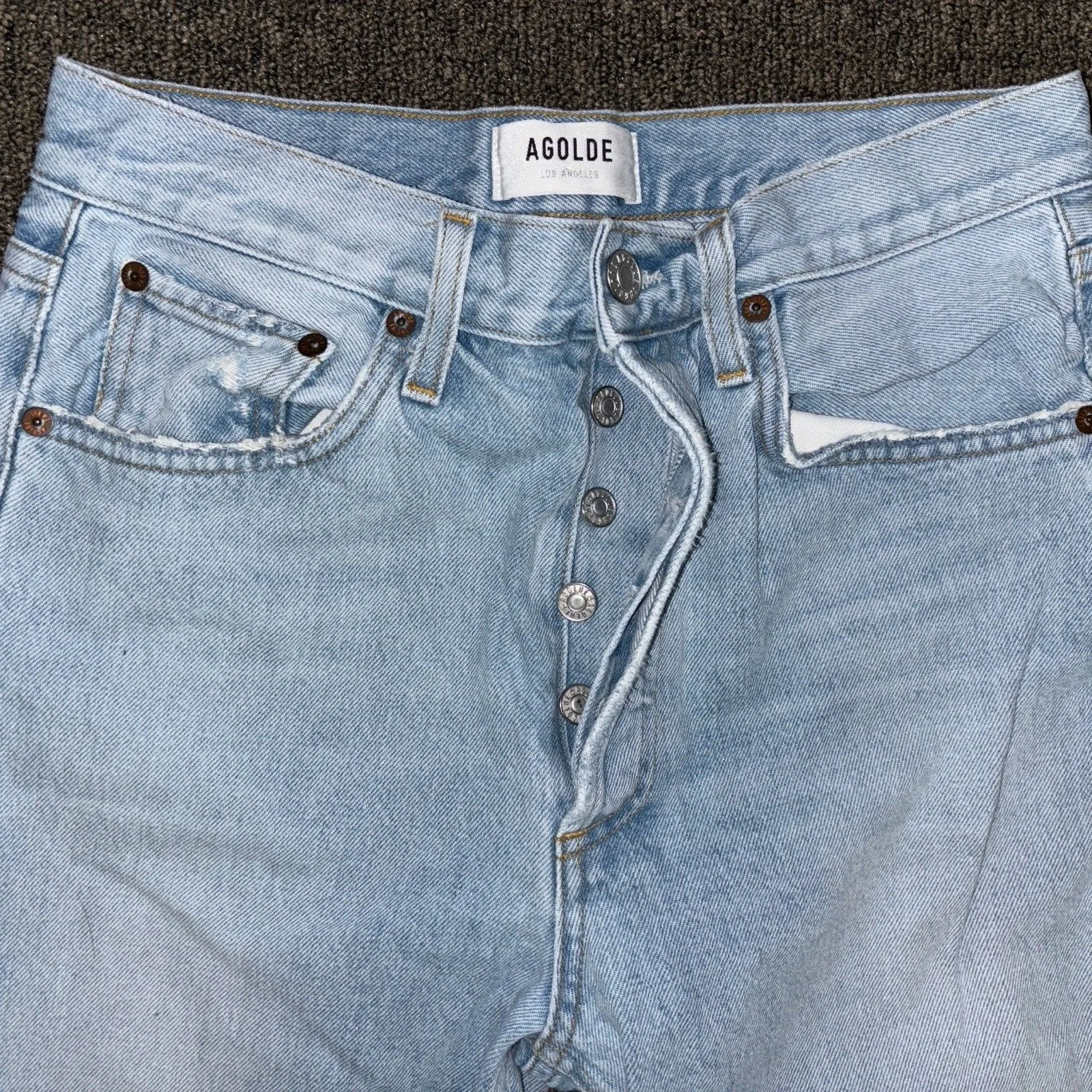 Agolde Riley High Rise Straight Crop Jeans Women's Distressed Open Fray Knee 27 - Image 3