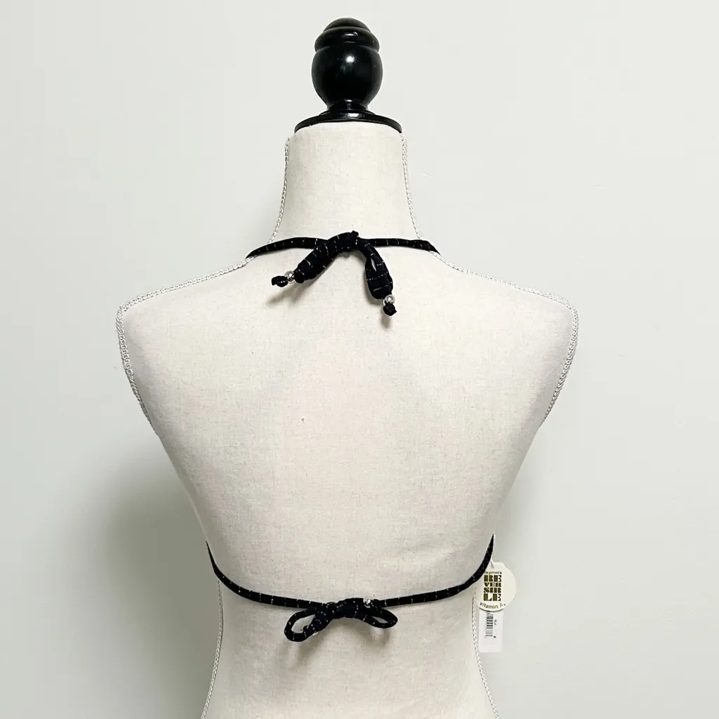 Vitamin A  Black Metallic Silver Tone Stripe Reversible Tie Triangle Bikini Top 4 - Image 5