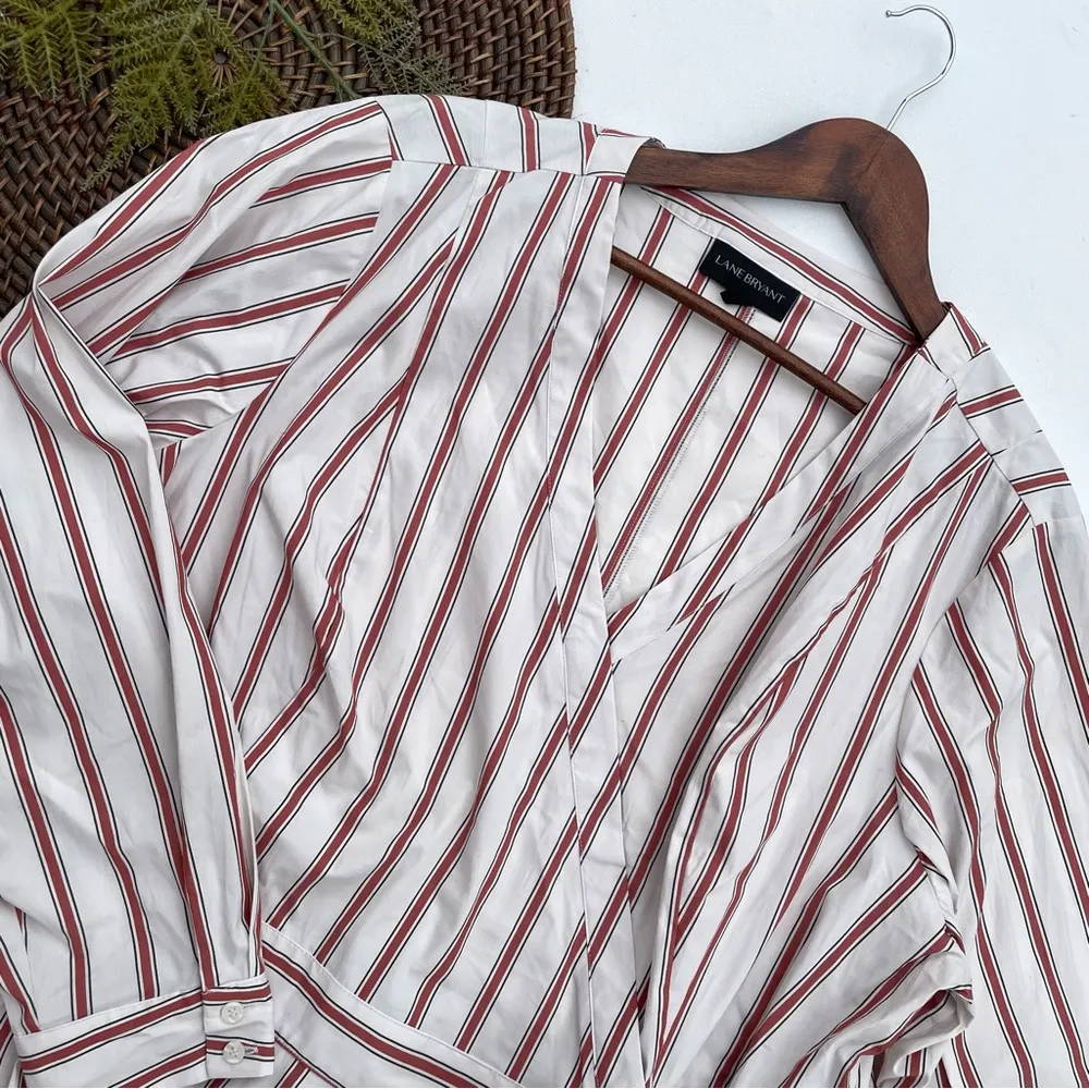 Lane Bryant Womens Shirt Blouse Stripe Faux Wrap Long Sleeve Red Plus Size 26 - Image 2