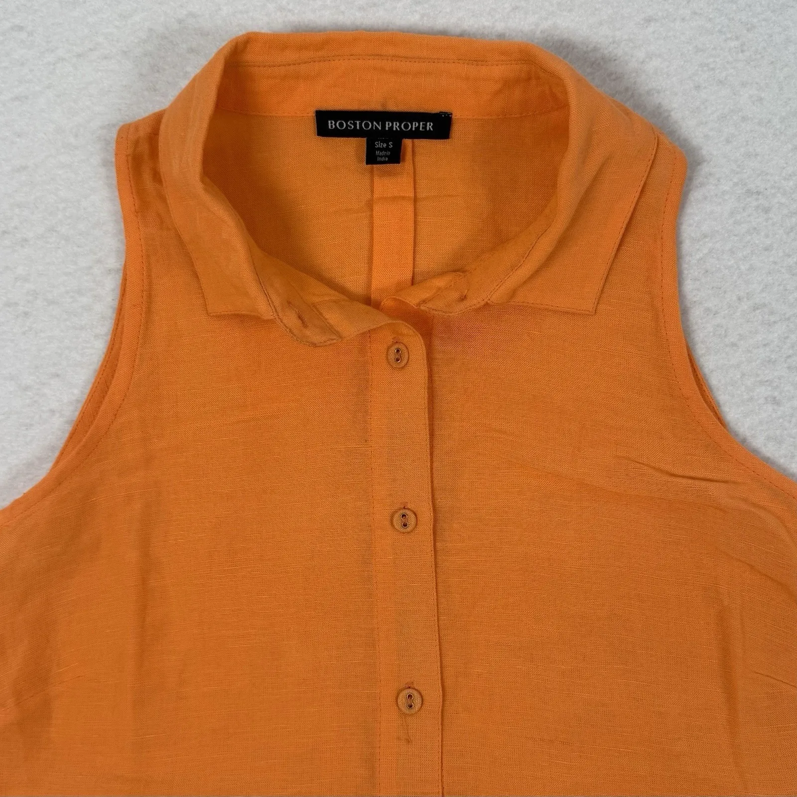 Boston Proper Linen Sleeveless Button Front Shirt Womens Size Small Orange‎ - Image 2