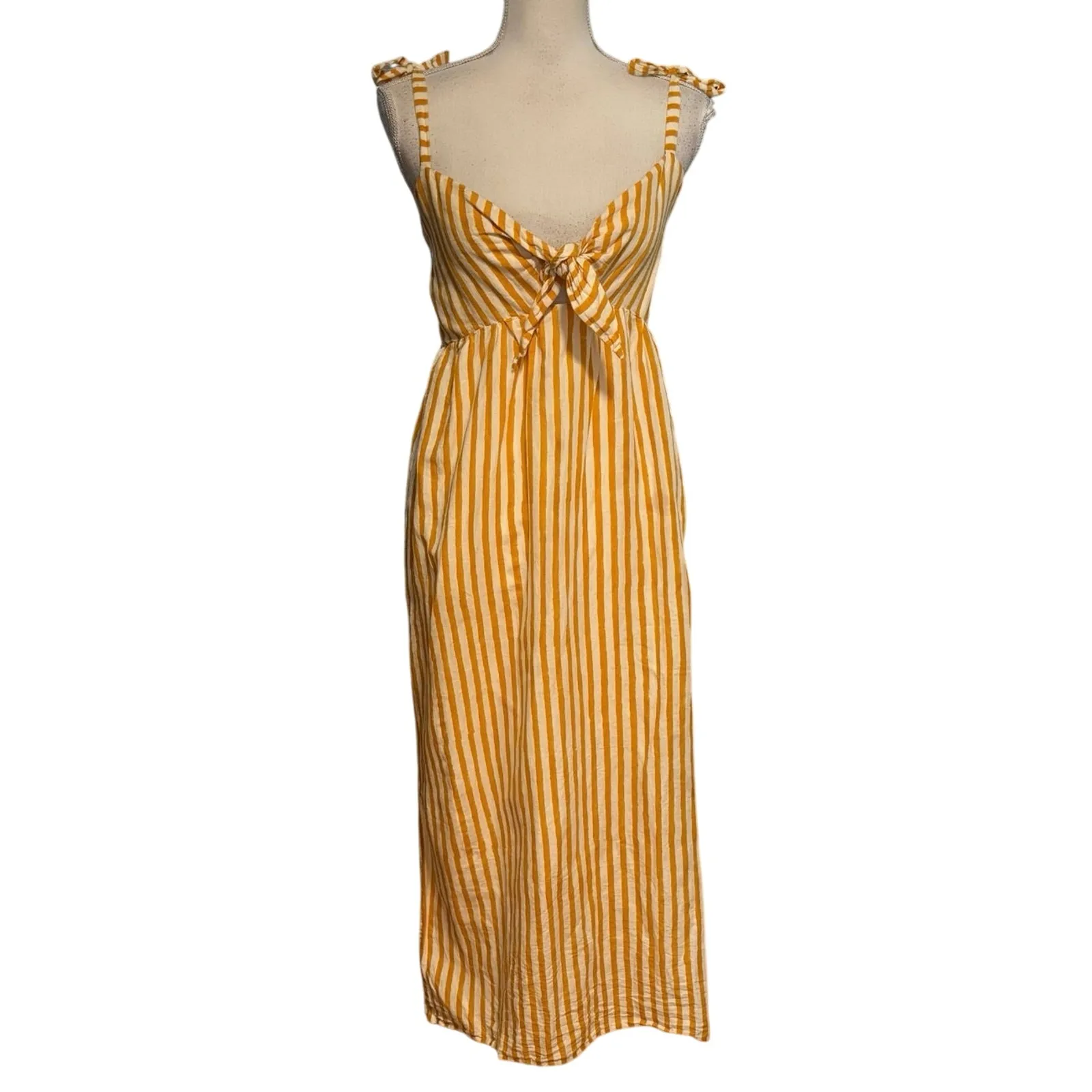 Emerson Fry India Collection Size M Cayman Dress Marigold Stripe Organic Linen Yellow Size M - Image 3