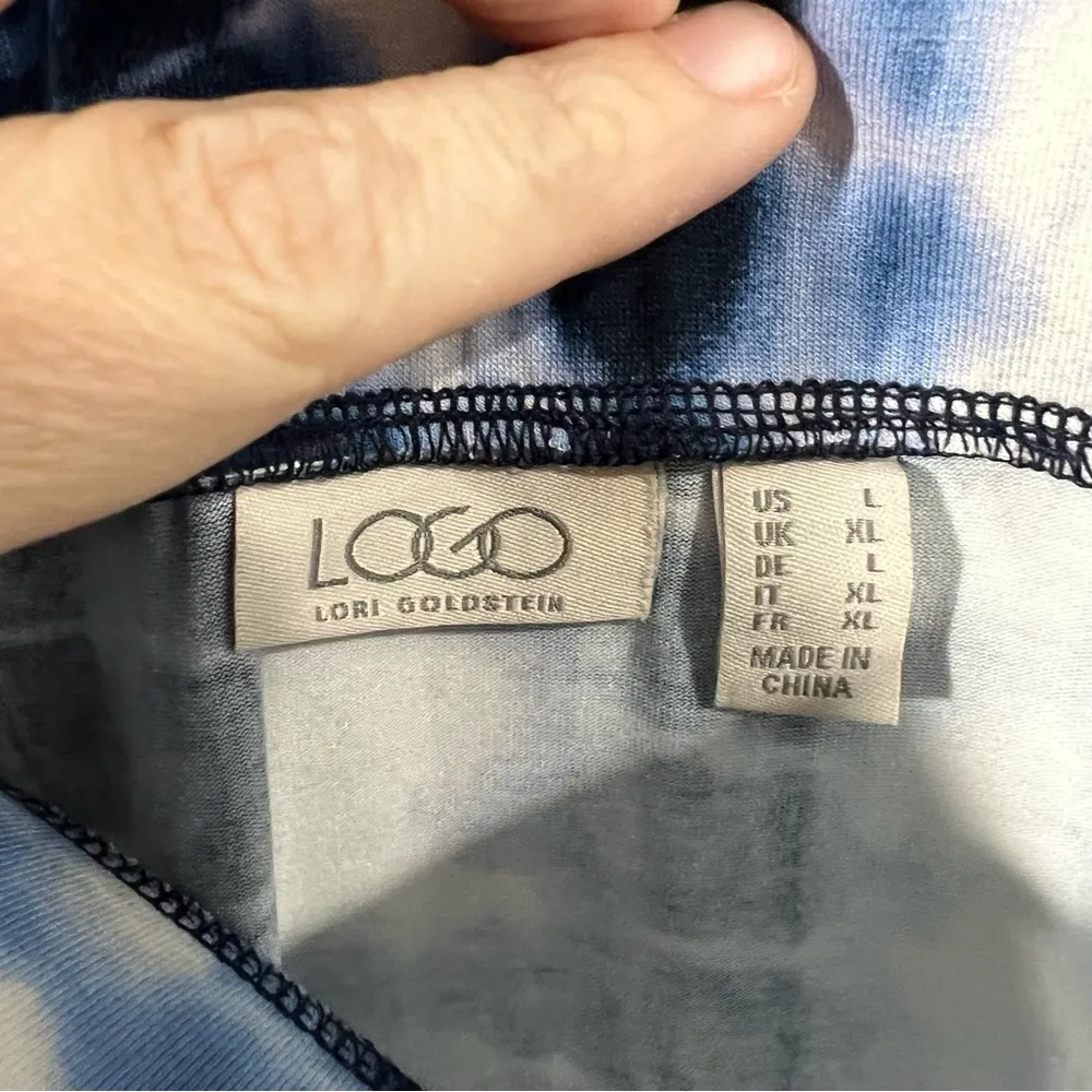 LOGO Lori Goldstein Large Blue Tie Dye Print Handkerchief Hem Skirt - Image 2