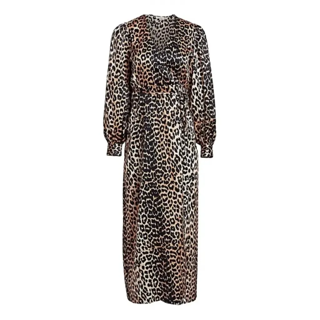 Ganni NWT silk viscose midi length long sleeve wrap dress women's size 36 / 4 - Image 11