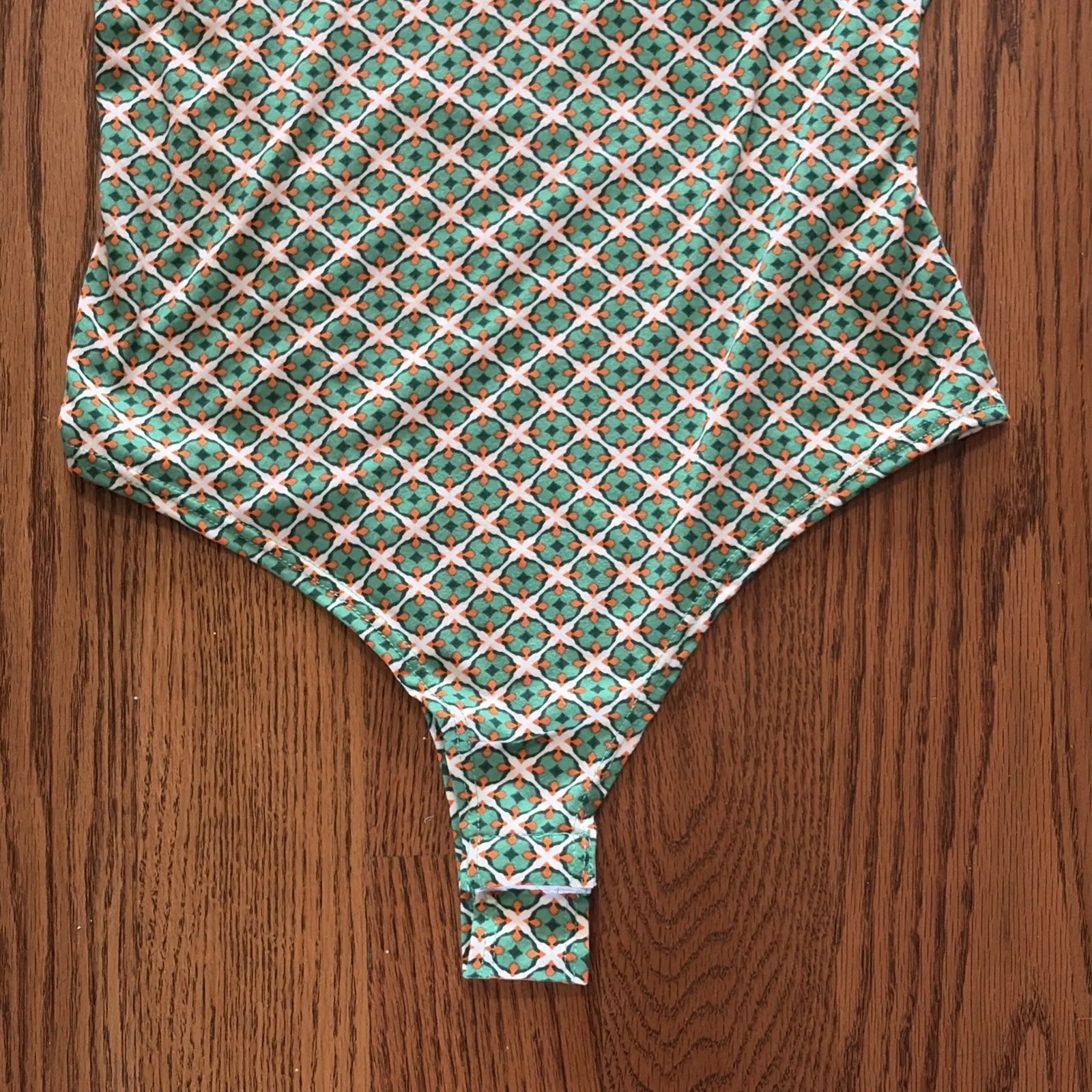 Vintage 90s Y2K Green Orange Geometric  Halter Top Tie Back Body Suit‎  NWT - Image 4