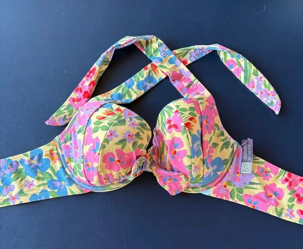 NWT Adore Me Halter Floral Spring Break Bikini Top Pinup Beach Vacation 40C - Image 6