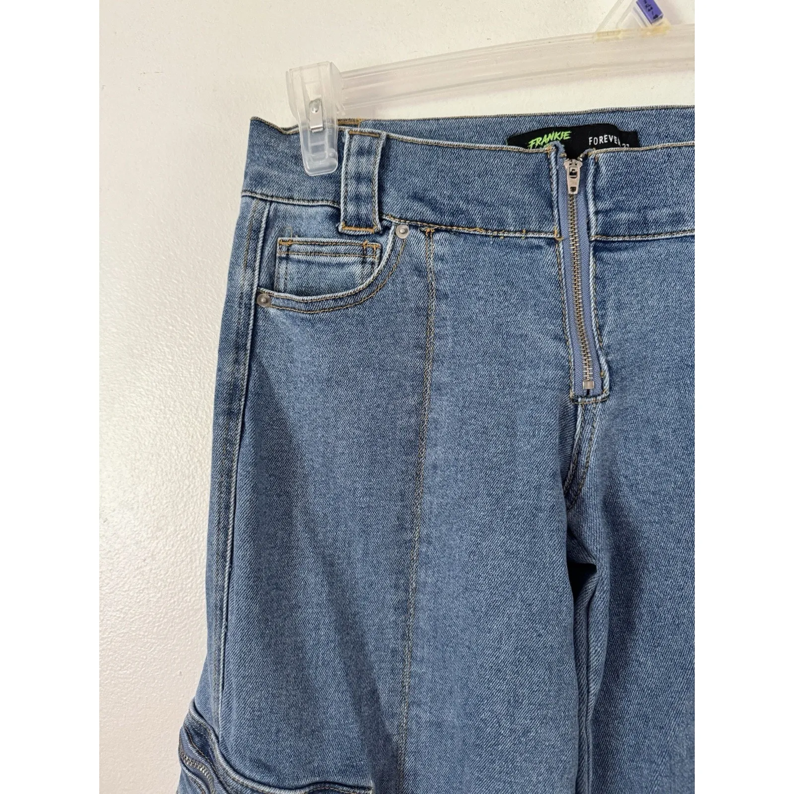 Forever x Frankie & The Studs Denim Cargo Baggy Wide Leg Jeans Women’s Medium - Image 3