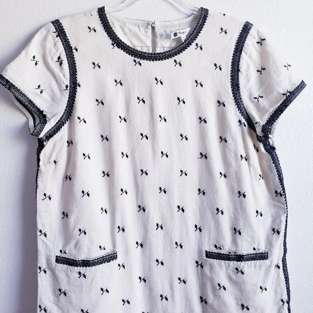 Madewell Lightstitch Cream Black Linen Embroidered Shift Tunic Mini Dress - Image 3