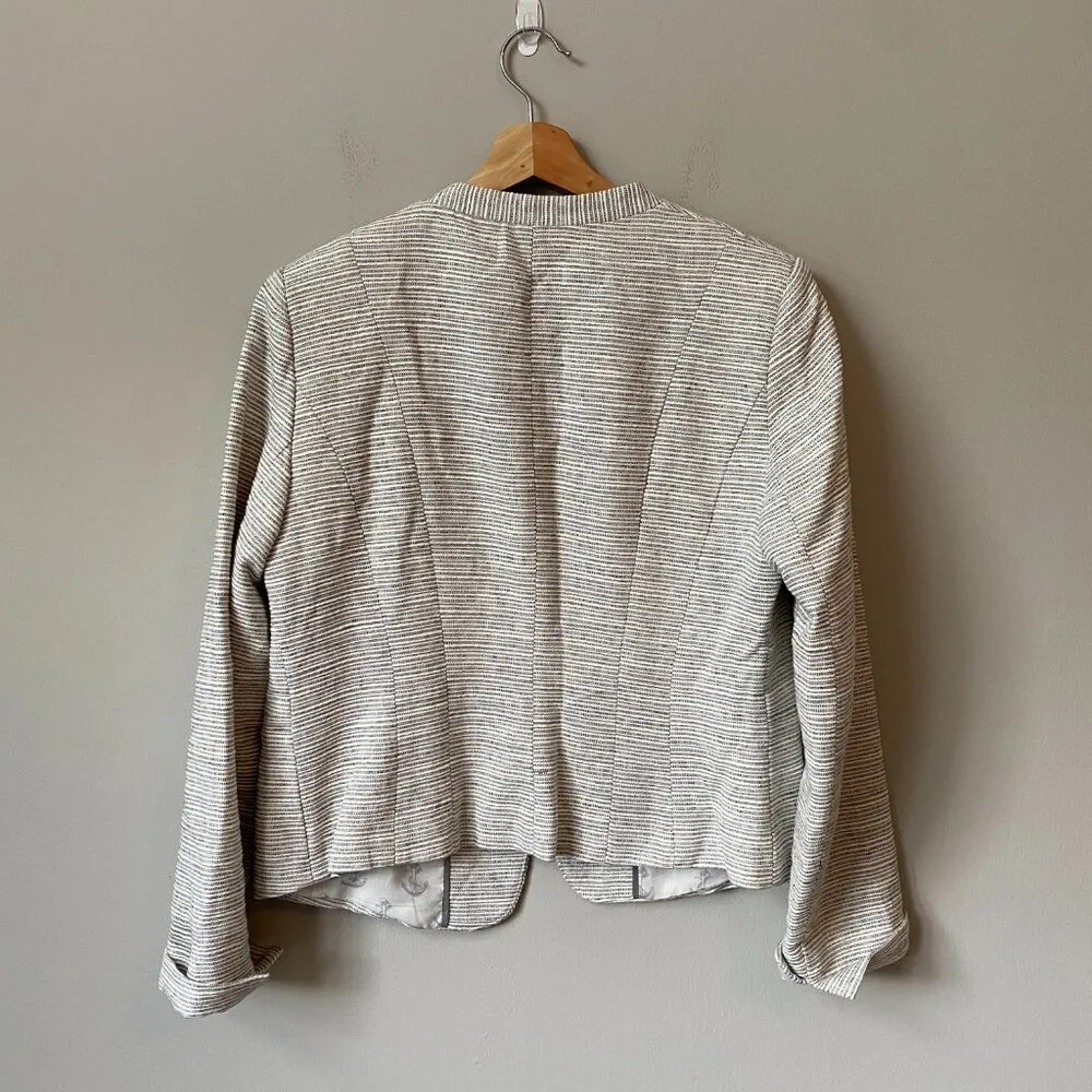 KENAR Nordstrom Womens Large Long Sleeve Striped Linen Career Blazer Jacket Chic - Image 2