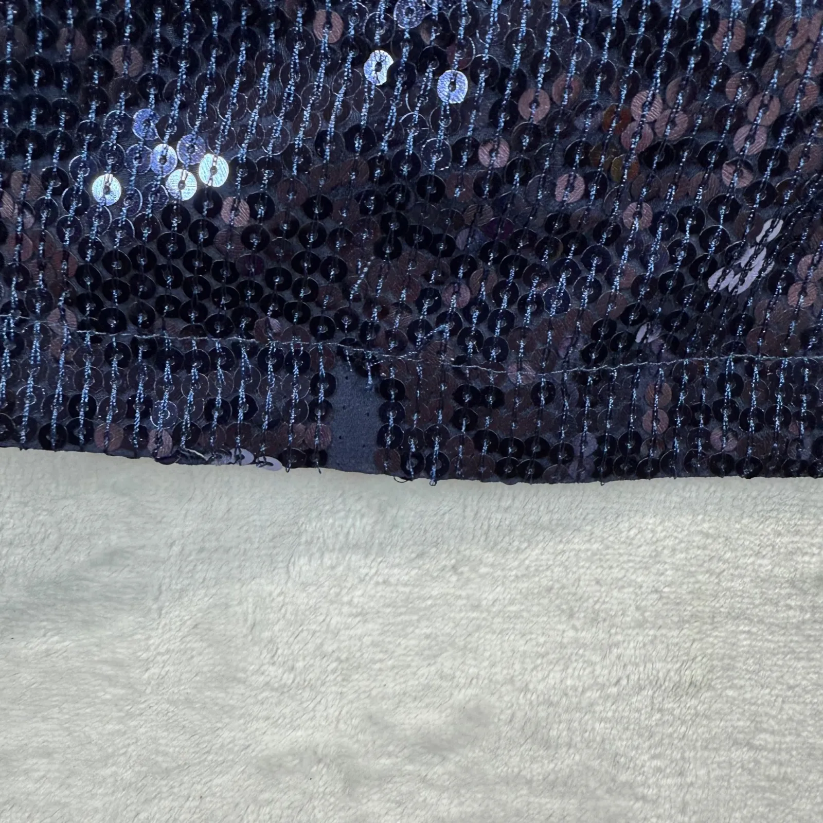 Free People Sequin Top Party Blouse Sparkly‎ Navy Blue Short Sleeve XS READ - Image 2