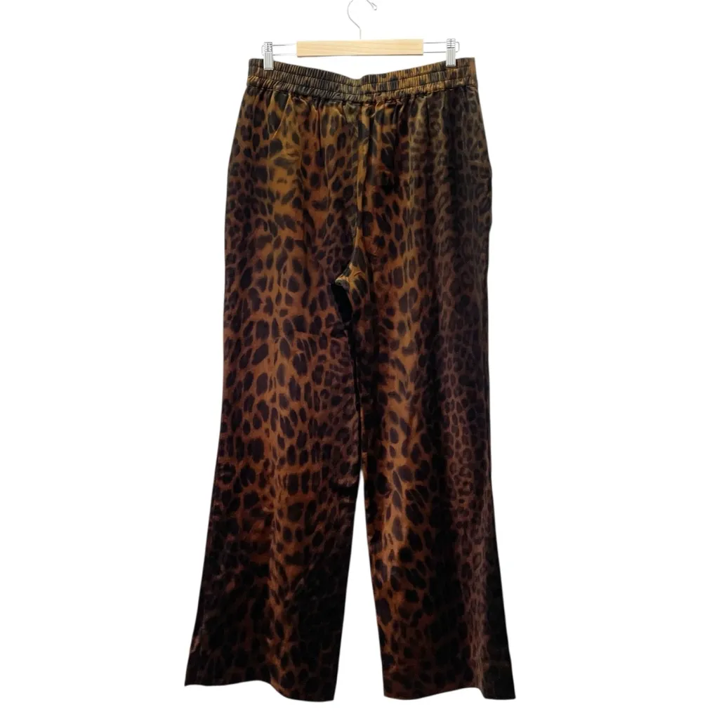 Cabi Party Velvet Pant Leopard Print Wide Leg Trousers Brown Black Size Large - Image 3