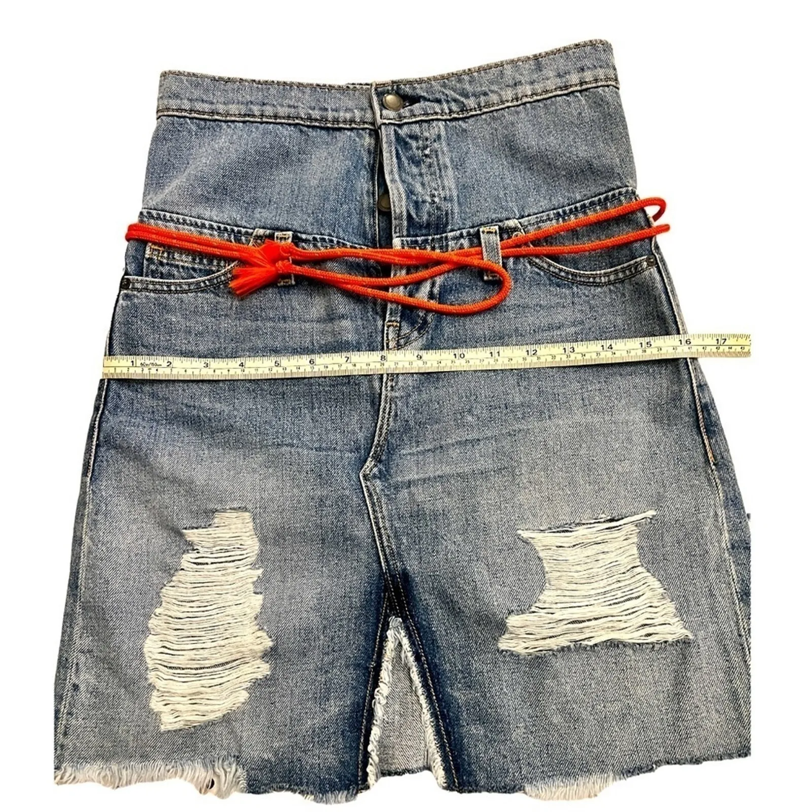 Hudson Women's Sloane Skirt Distressed In Light Blue Size 24 - Image 13