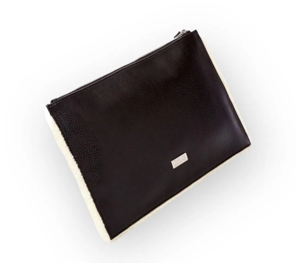 new Carlos Santana 𒀭Vegan Leather Faux Fur Pom Pom Clutch Handbag Bag 𒀭Black - Image 2