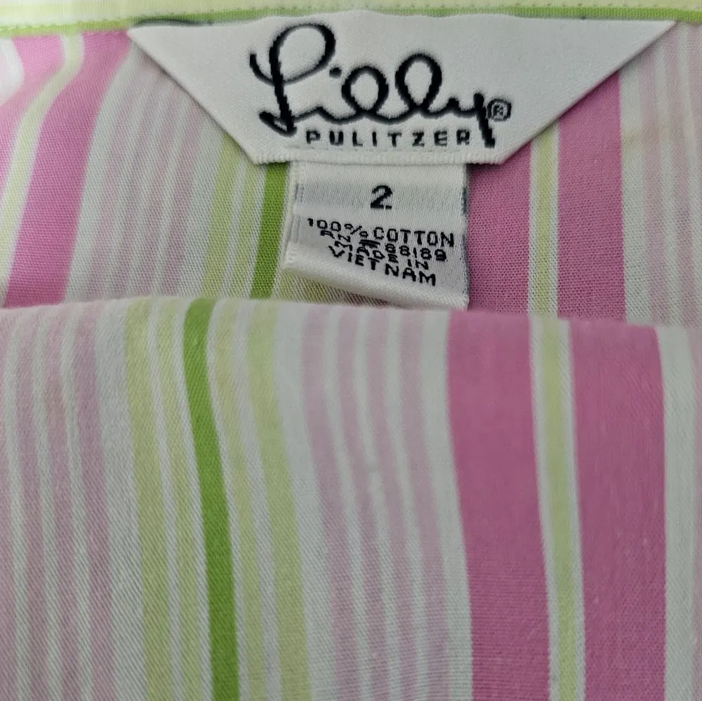 Vintage Lilly Pulitzer Pink & Green Stripe Tailored Button Down Size 2 - Image 5