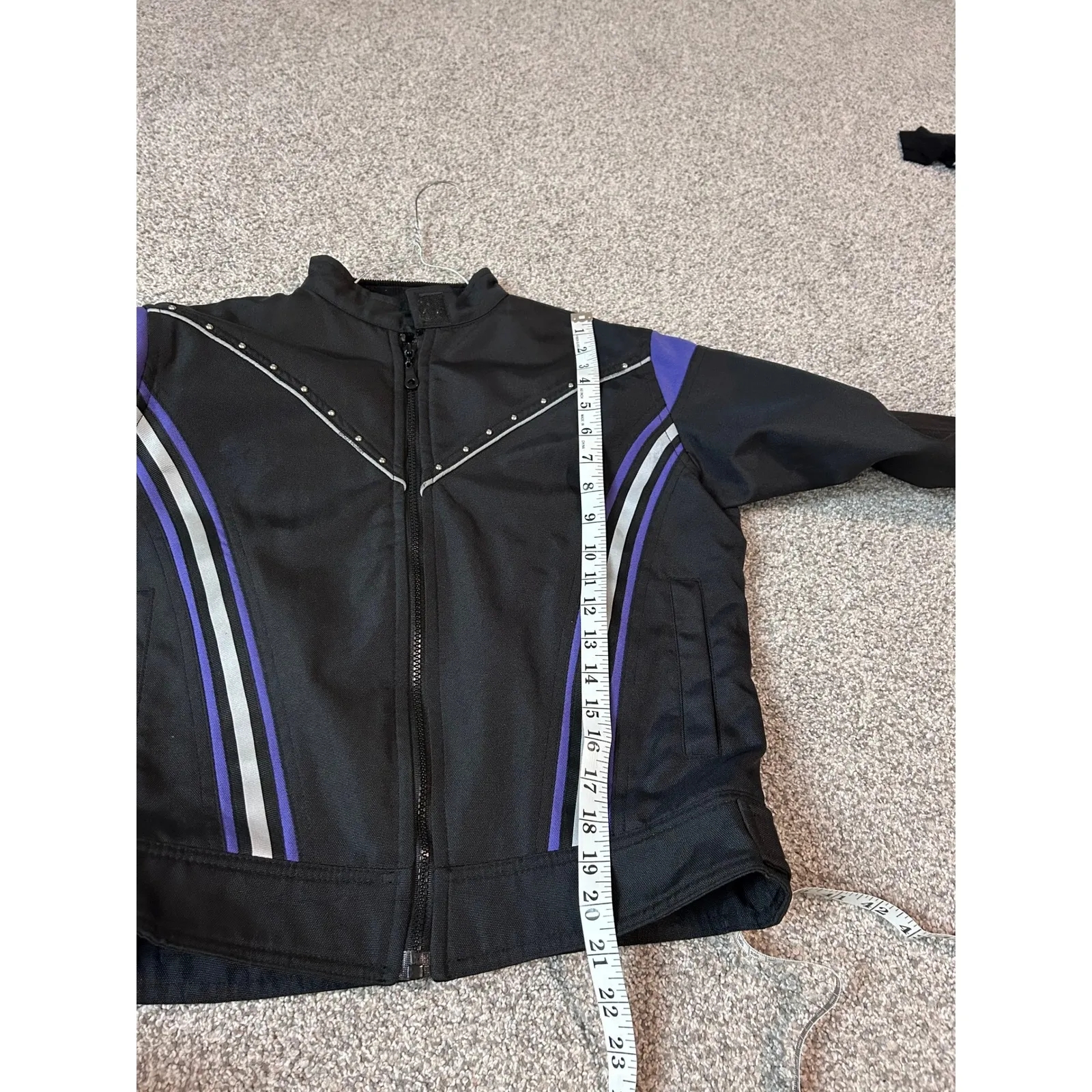 USA Biker Design Black Motorcycle Jacket Purple Stripes Studded Womens‎ Size L Size L - Image 6