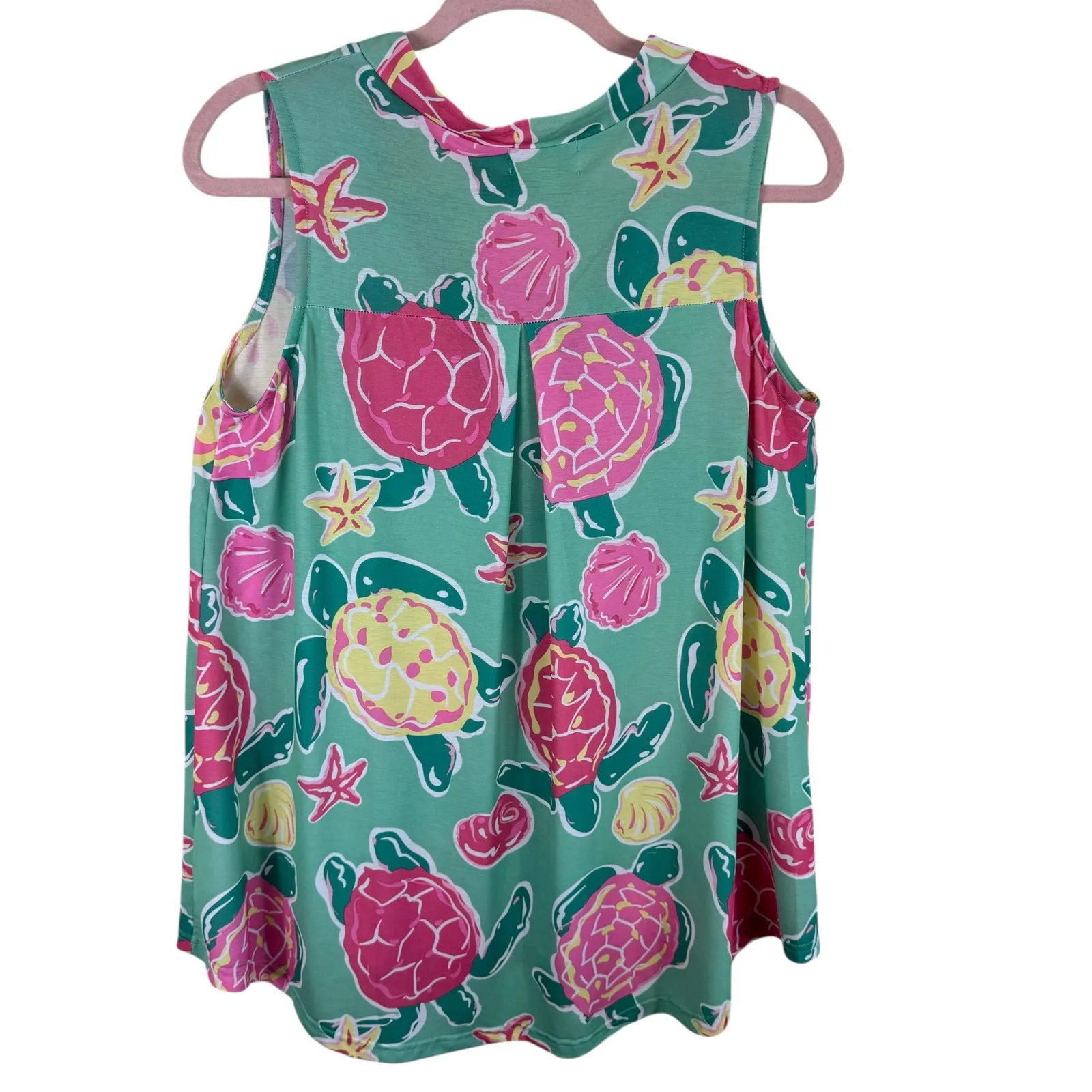 Simply Southern Green Sea Turtle Print Sleeveless Lightweight Stretchy Blouse S - Image 2