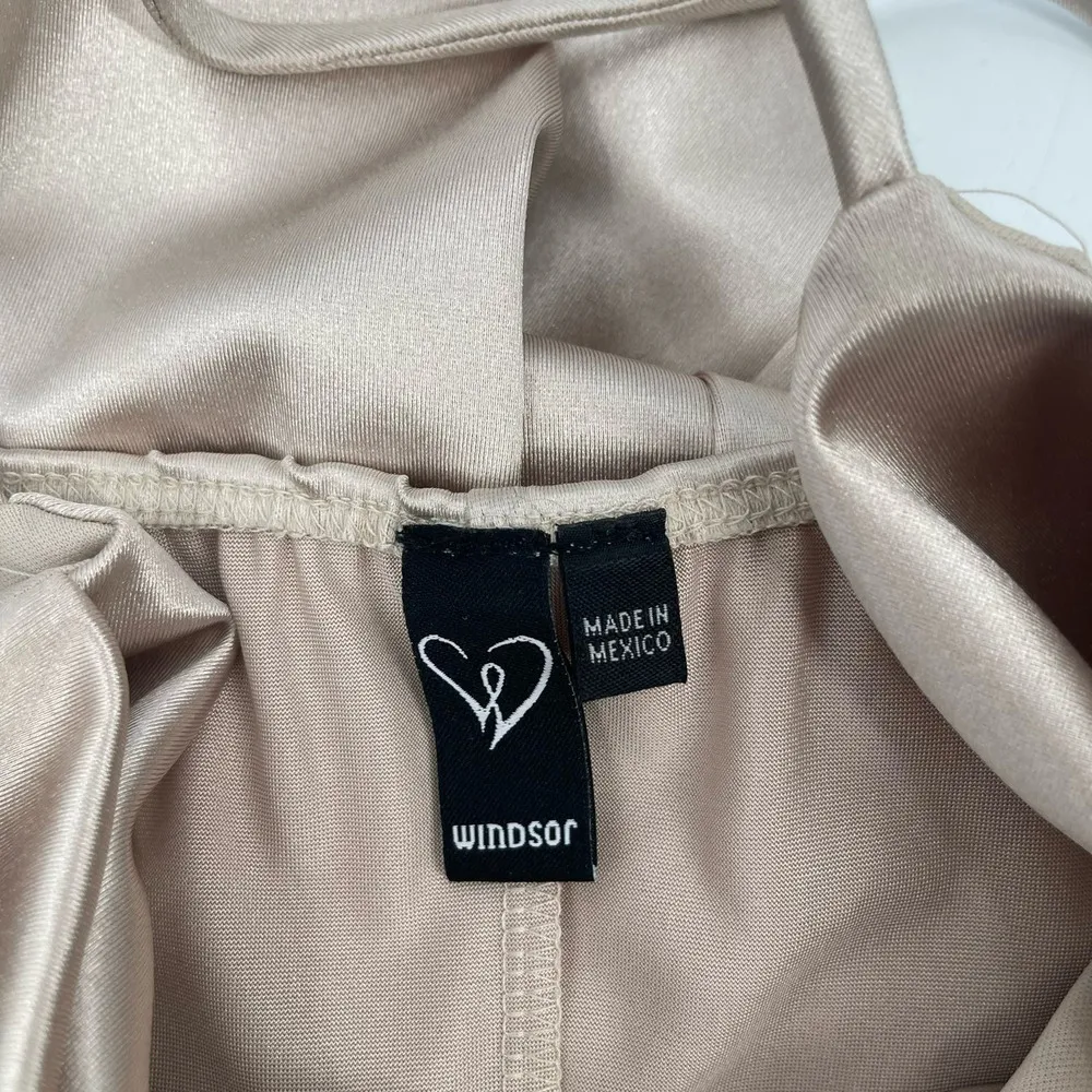 WINDSOR Kristen Dress Size Medium Midi Satin Bodycon Formal Cowl Neck Prom - Image 5