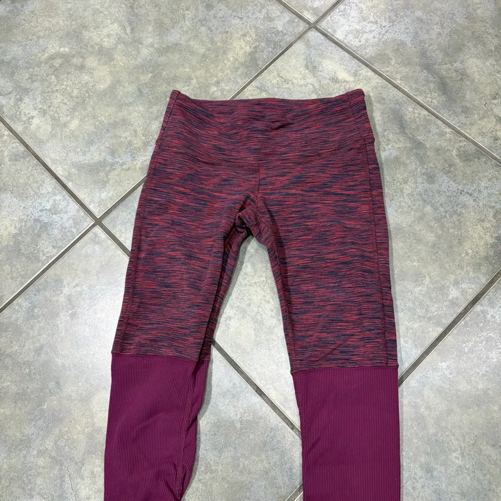 Alo Yoga Goddess Space Dye Burgundy Ribbed Mixed Media Leggings XS Outdoor Yoga - Image 3