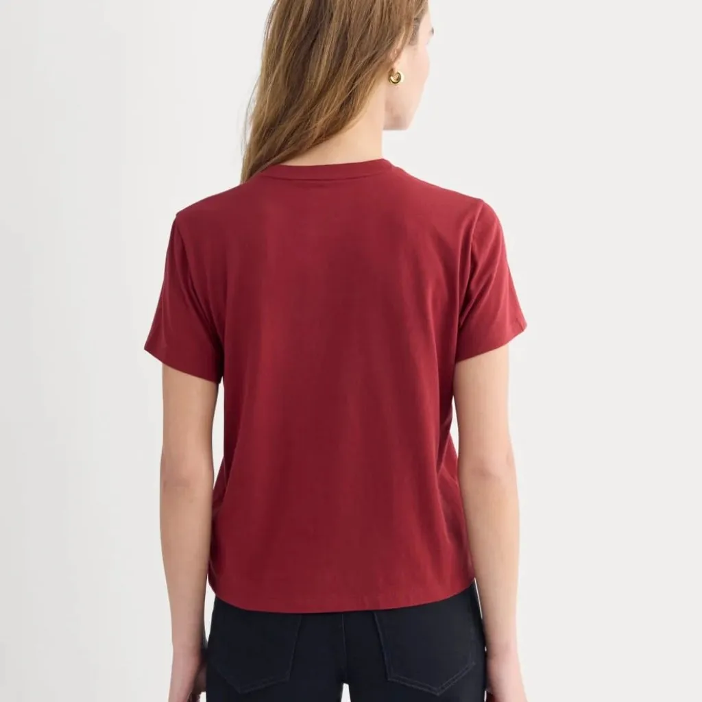 Everlane The Box Cut Tee in Essential Cotton with Pocket in Merlot, Size X-Small - Image 3