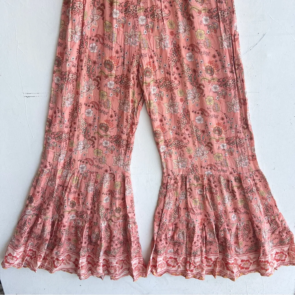 Scandal Italy Floral Smocked Flared Bell Bottom Jumpsuit Festival Boho SMALL NWT Pink - Image 2
