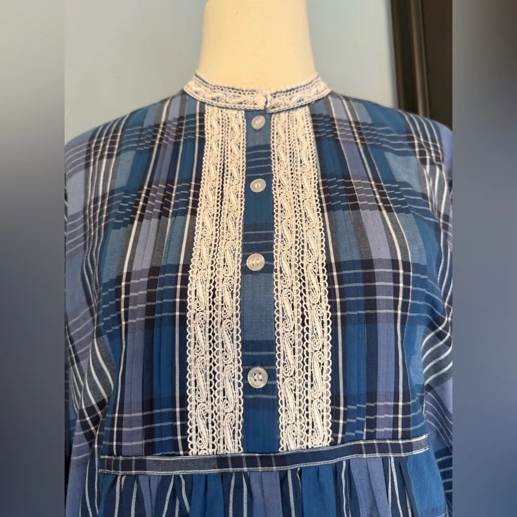 Rare 90s Vintage Victoria's Secret Country Cottons Blue Plaid Long Sleeve Dress - Image 2