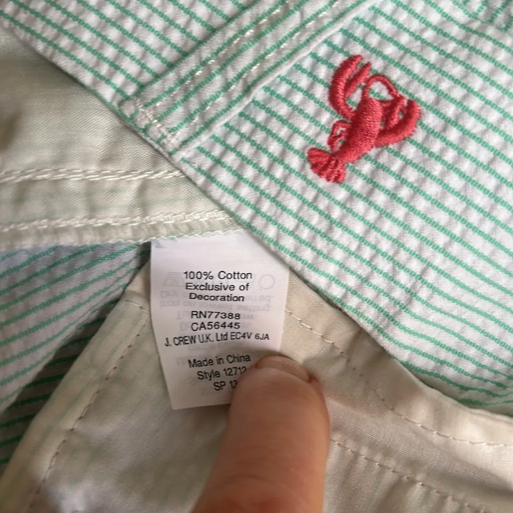 J. Crew City Fit Green /White Tiny Striped Shorts w/ Lobster Embroidery sz 8 - Image 7
