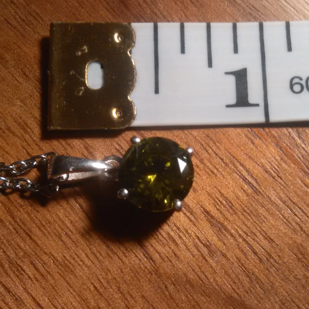 Peridot Color Simulated Diamond Sterling Silver Pendant Stainless Steel Necklace - Image 7