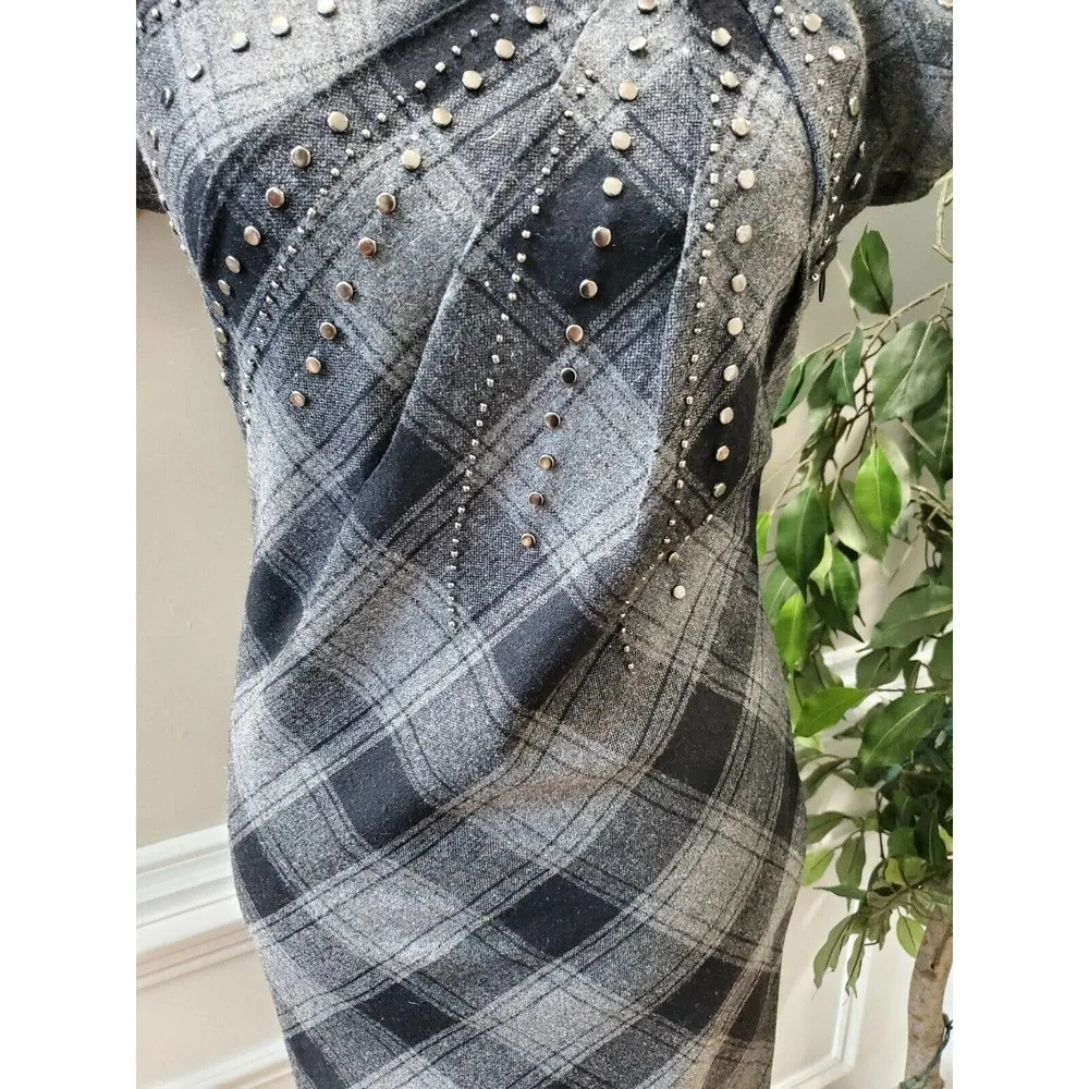 Black & Gray Women's Polyester Round Neck Short Sleeve Pleated Knee Length Dress Size undefined - Image 3