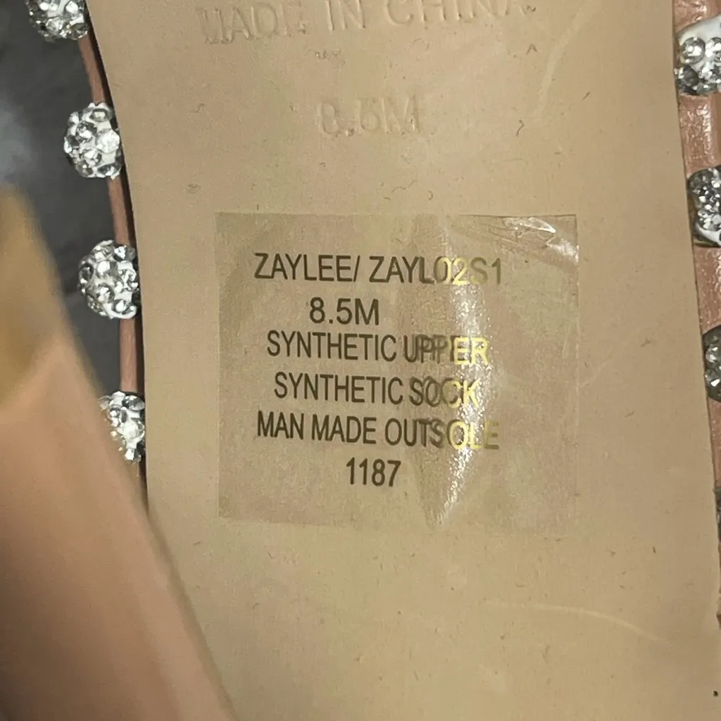 Steve Madden Zaylee Clear Rhinestone Mule Heels Nude Size 8.5M Square Toe - Image 9