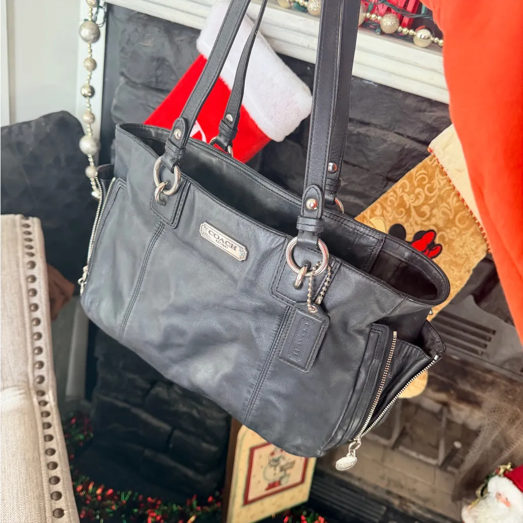 Vintage Coach Black Gallery Leather Tote F19252 Purse Silver East West bag - Image 10