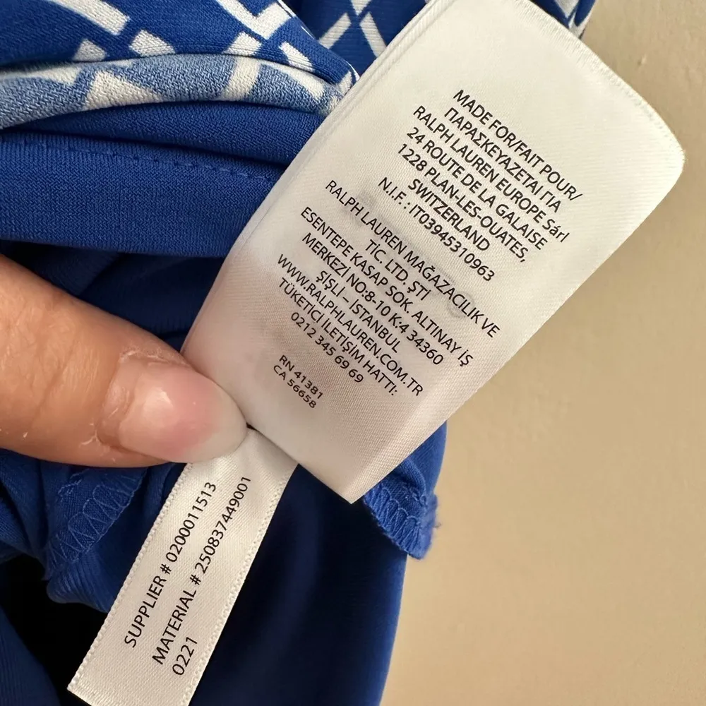 NEW RALPH LAUREN BLACK LABEL BLUE WHITE DRESS ROUND DRAPE NECK 3/4 SLEEVE DRESS - Image 9