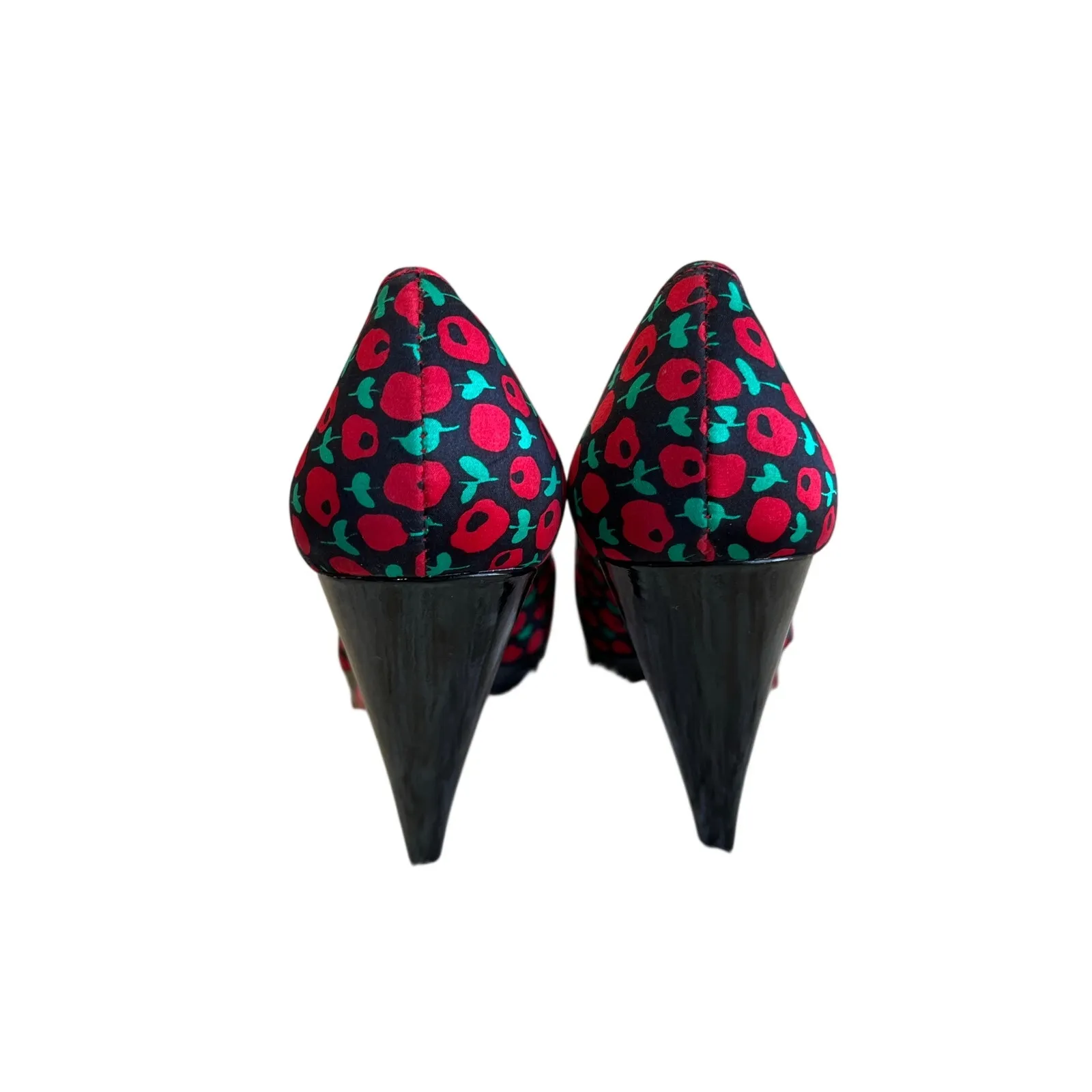 Vintage Betsey Johnson Red Green Floral Platform Heels Y2K Pumps Size 5.5 - Image 5