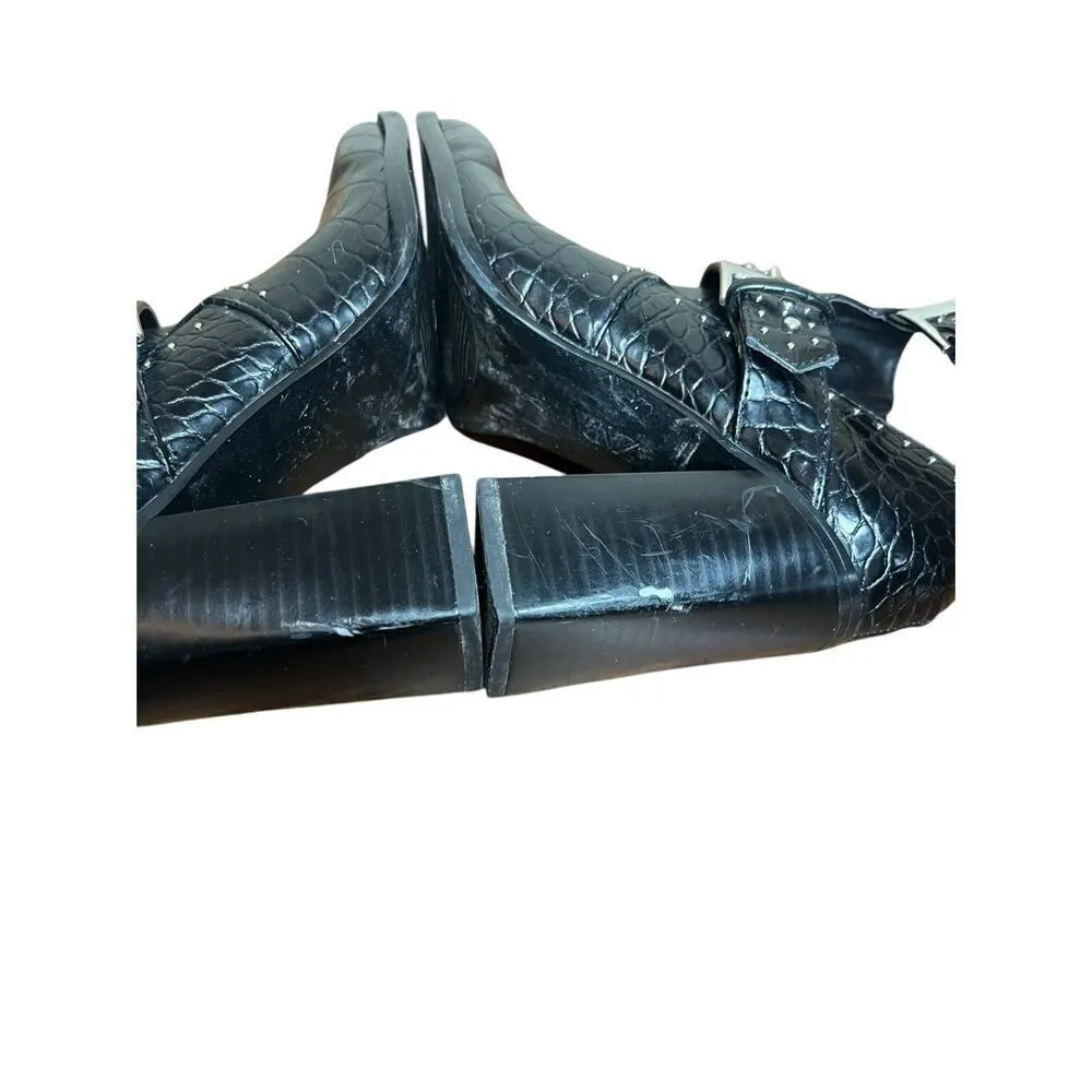 Zara Black Faux Crocodile Skin Pattern Reptile Heel Ankle Booties EUR 37 US 6.5 - Image 6