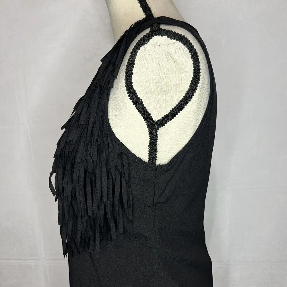Ya Los Angeles Black Front Fringe A-Line Dress Sz M - Image 5