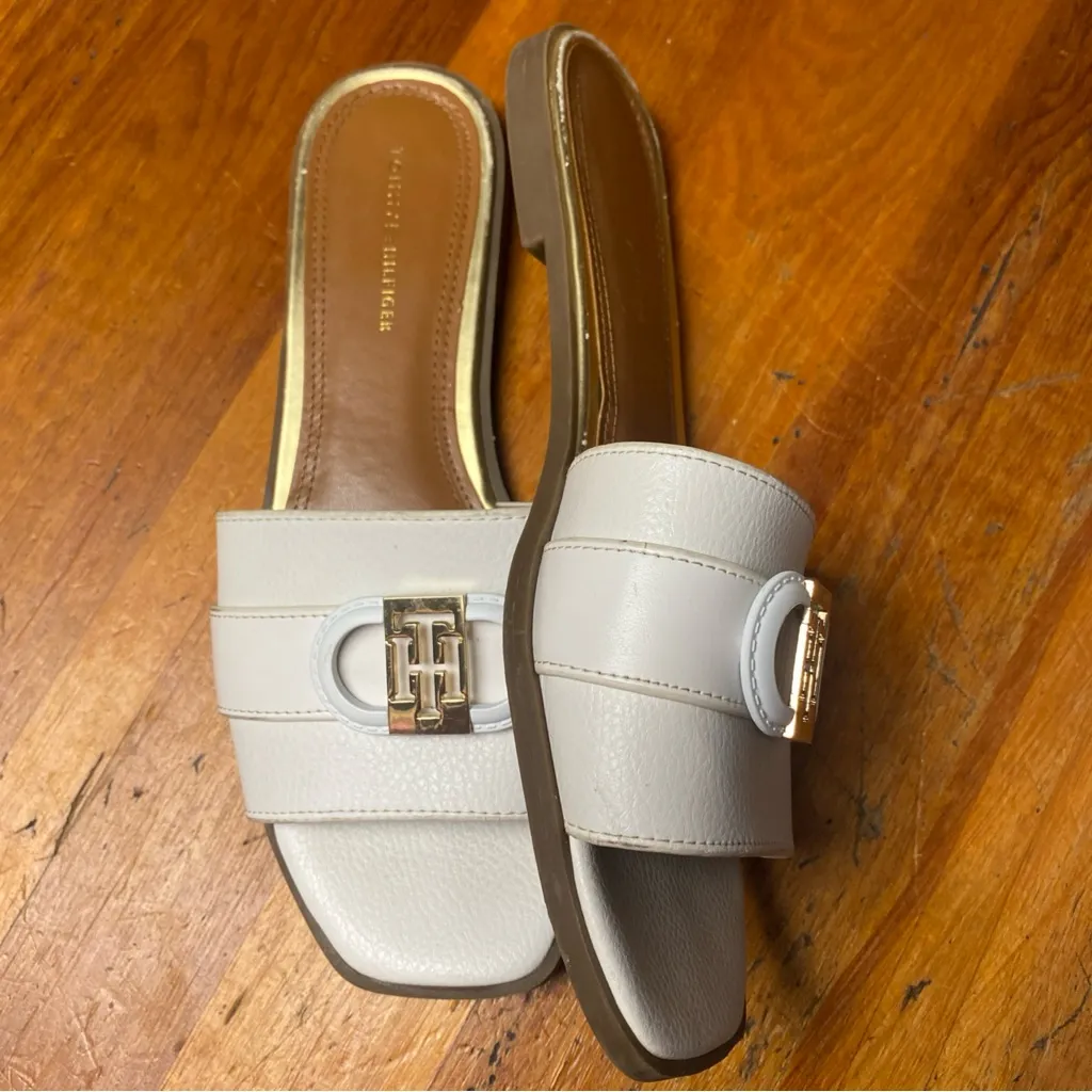 Tommy Hilfiger White Leather Pallavi Slide Sandals - Image 2