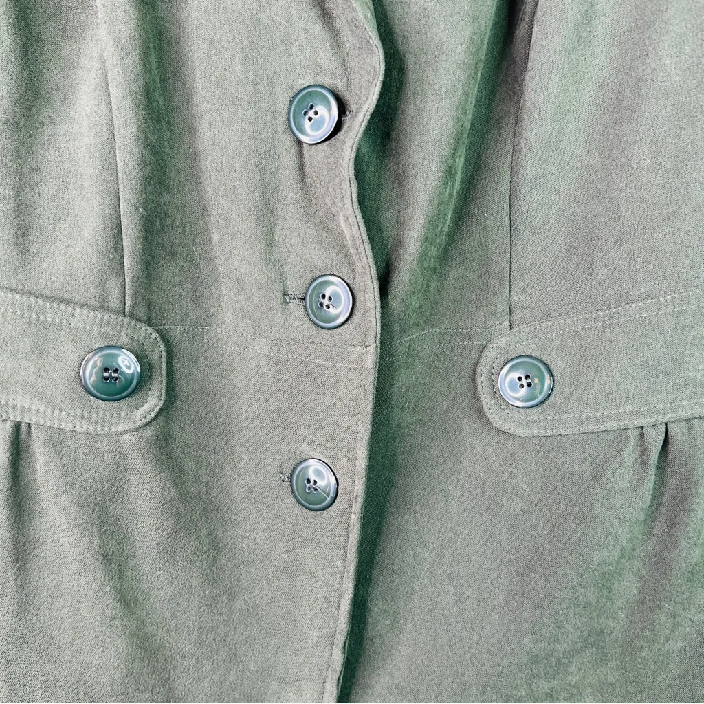 Notations Small Forest Green Button Front Long Sleeve Moleskin Cropped Jacket - Image 3