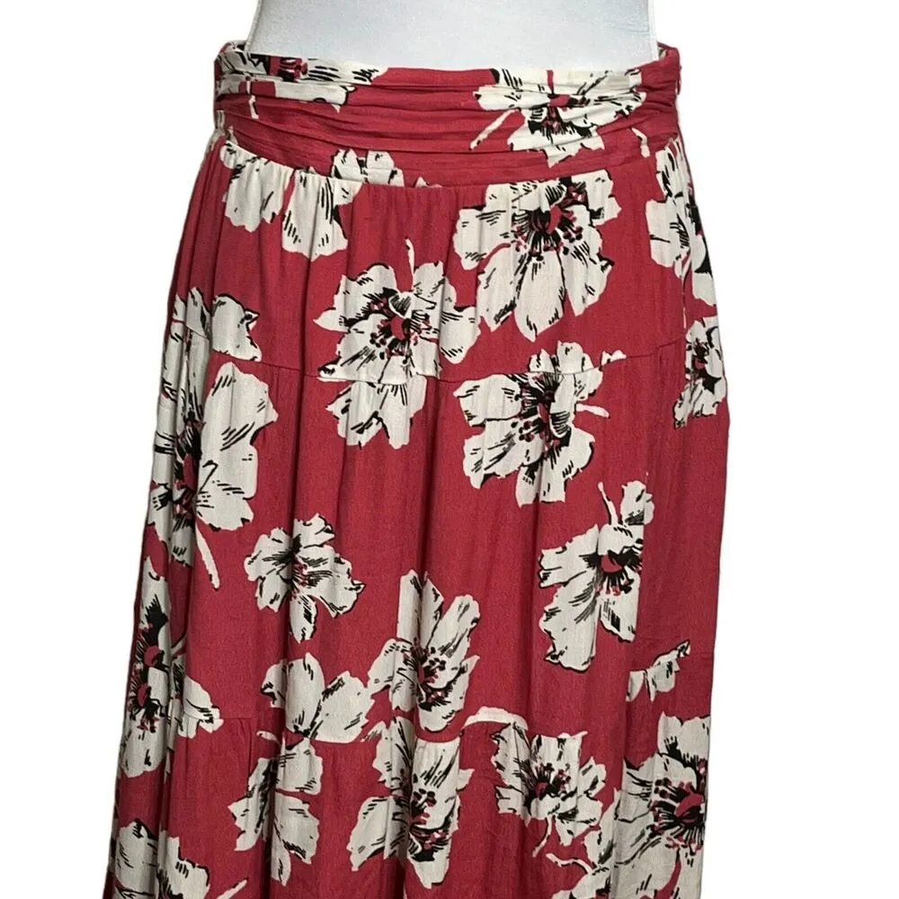 Ba&sh Womens Kondo Midi Skirt Floral Flowy Elastic Waist Boisderose Red Size L - Image 3