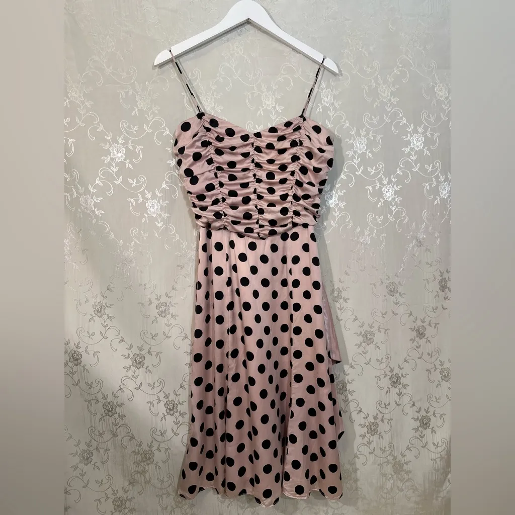 Laundry Shelli Segal Pink & Black Polka Dot Midi Dress Vintage Y2K Silk Size 6 - Image 2
