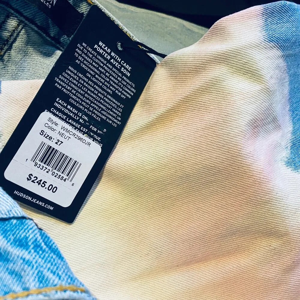 Hudson Sloane High-Rise Rigid Cropped Jeans Tie Dye Bleached with Raw Hem Sz 27 - Image 9