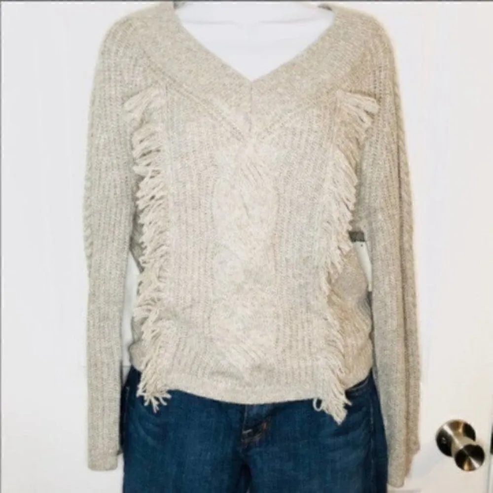Abound Cable Knit Fringe Sweater Pullover Grey S - Image 2
