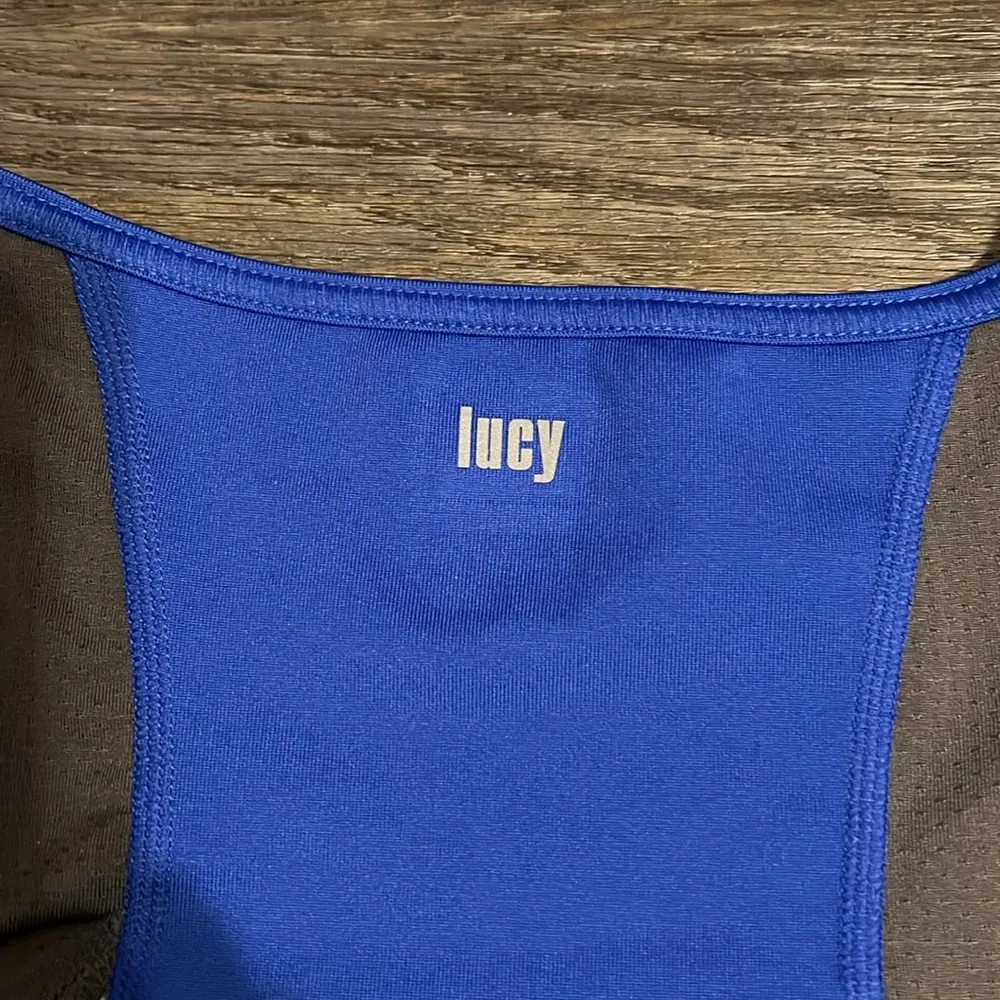 Lucy Tech Women's Blue, Gray and White Athletic Workout Tank Top Large Blue - Image 4