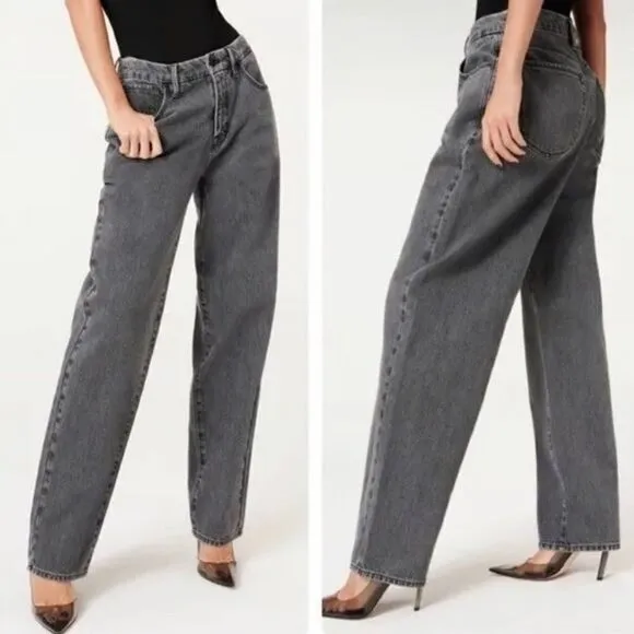 GOOD AMERICAN 90s Loose Baggy Straight Leg Jeans In Faded Black - Image 2