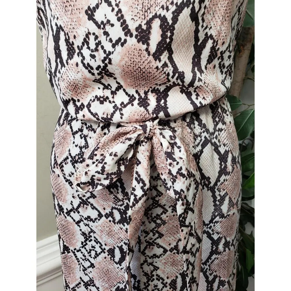 Lush Jumpsuit Womens Medium Multicolor Snakeskin Print Drawstring Waist Wide Leg - Image 9