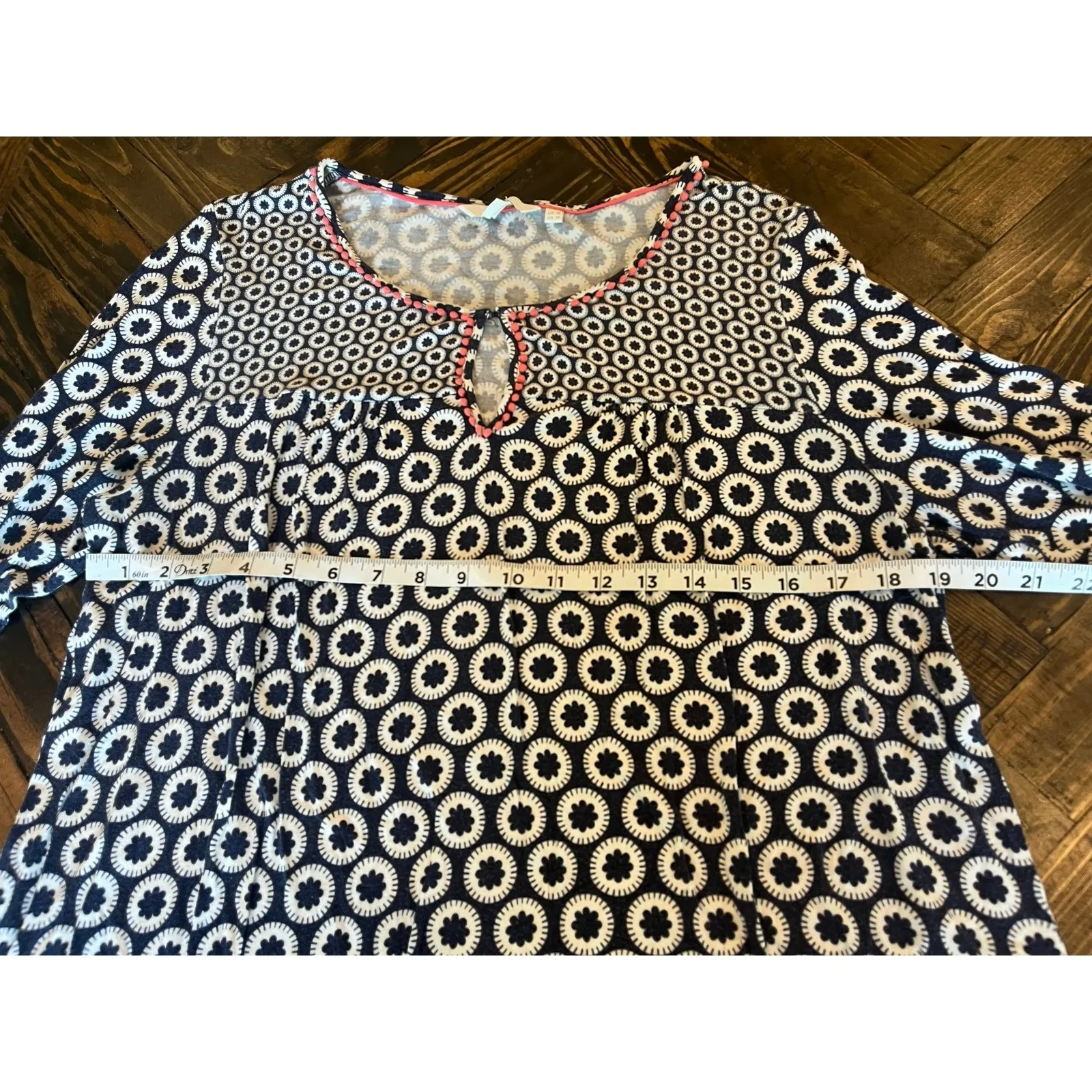 Boden Floral Neutral Top Women 14 Geometric Preppy Casual Comfy Artsy Classy Blue - Image 4
