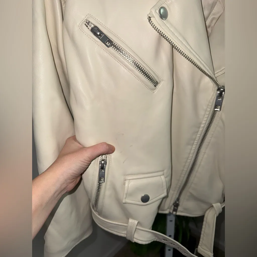 Good American Oversized Faux Leather Moto Jacket- White Womens‎ XXS - Image 4