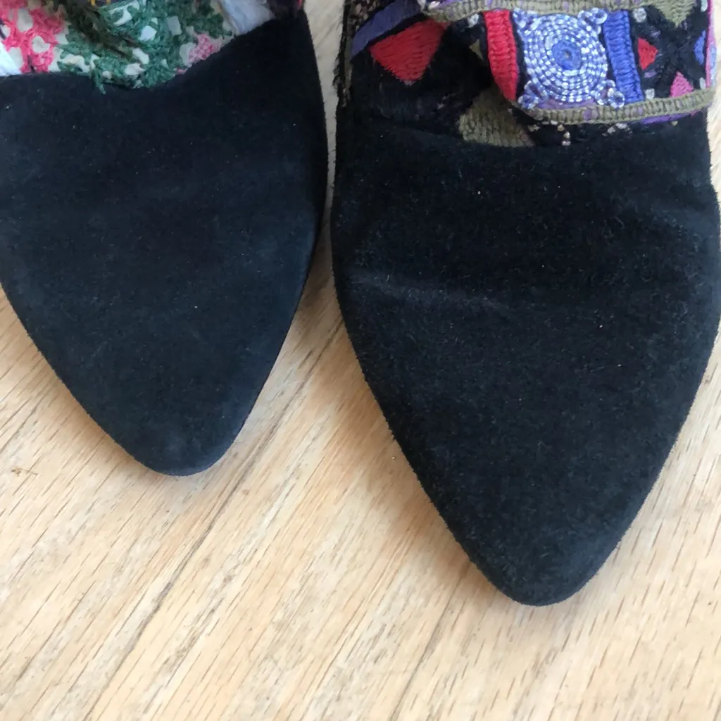 Anthropologie Howsty Nima Indhi Black Suede Ankle Boots patchwork 38 7.5 - Image 8