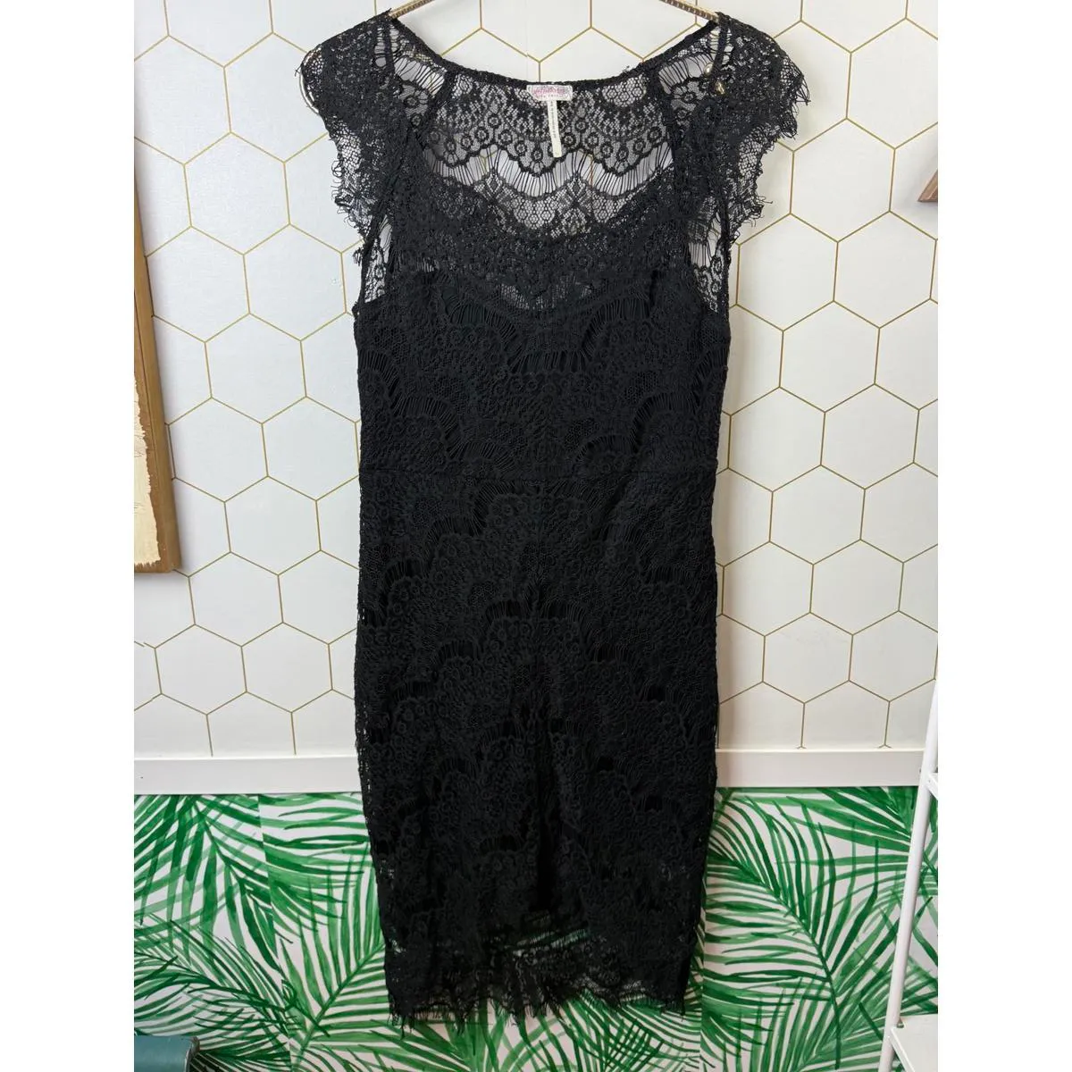 Intimately Free People Black Peekaboo Lace Midi Slip Dress - Size - Small - Image 6